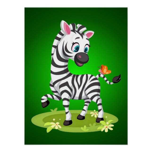 Baby Zebra Drawing Playing with Butterfly-23960 Poster (Front)