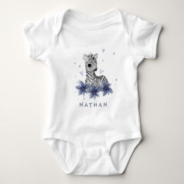 *~* Baby Zebra Floral Jungle Baby Boy one piece Baby Bodysuit (Front)