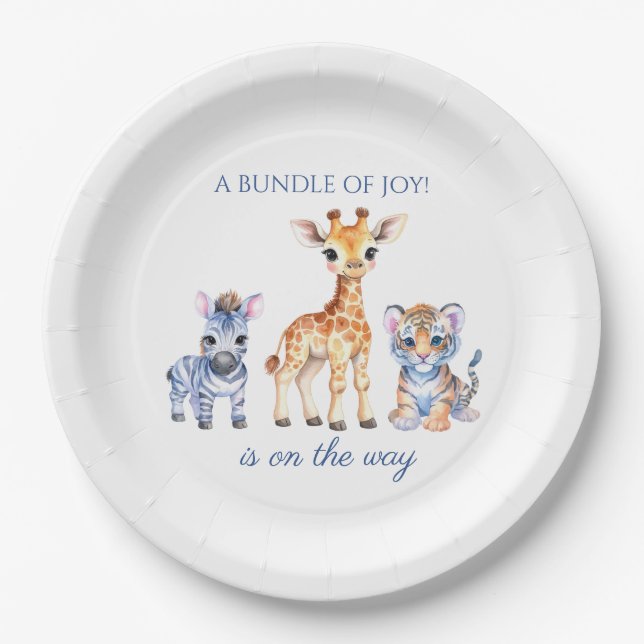 Baby Zebra Giraffe and Tiger Paper Plates (Front)