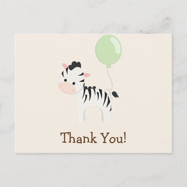 Baby Zebra, Green, Jungle Animal Thank You Postcard (Front)