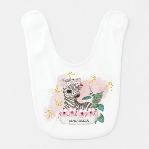 *~* Baby Zebra Name Jungle Sweet Girl Pink Bib
