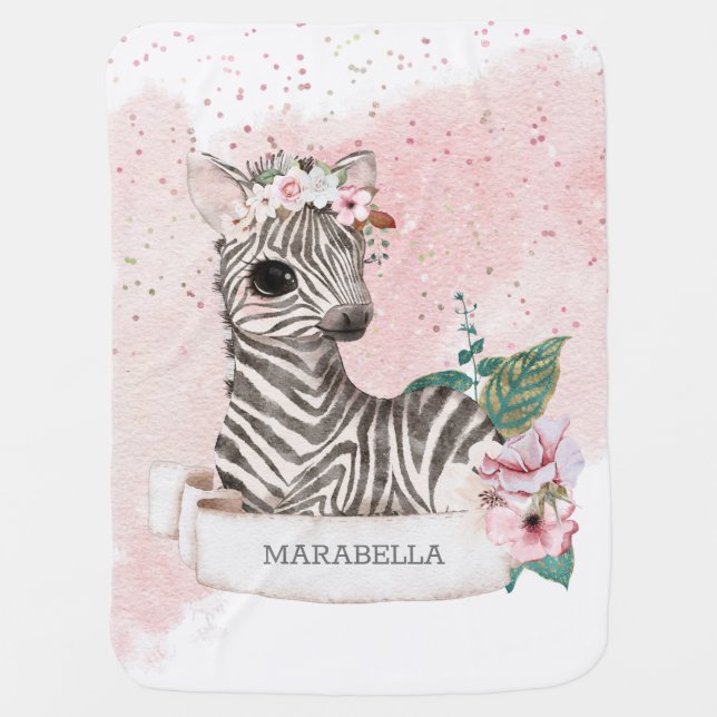 *~* Baby Zebra Name Nursery Jungle Sweet Girl Baby Blanket (Front)
