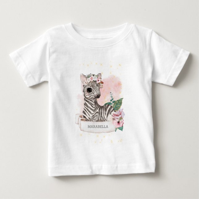 *~* Baby Zebra Name Nursery Jungle Sweet Girl  Baby T-Shirt (Front)