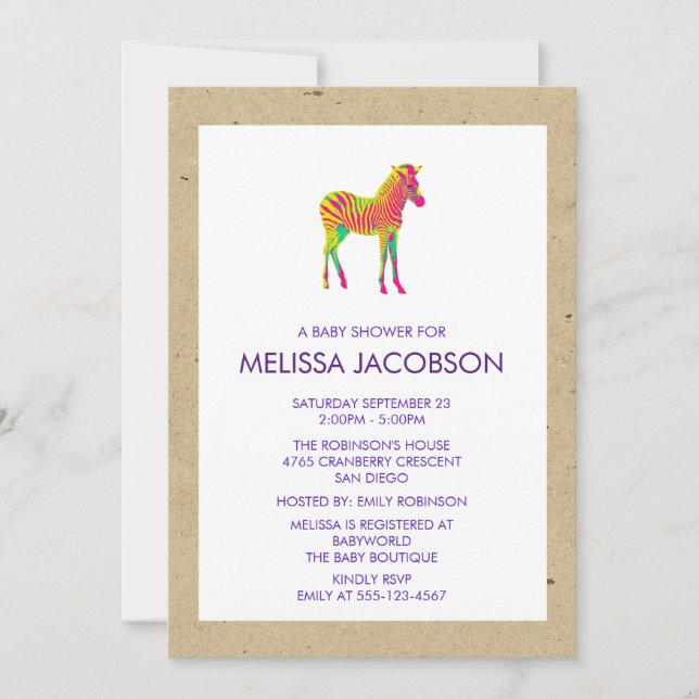 Baby Zebra Neon Colors Baby Shower Invite (Front)