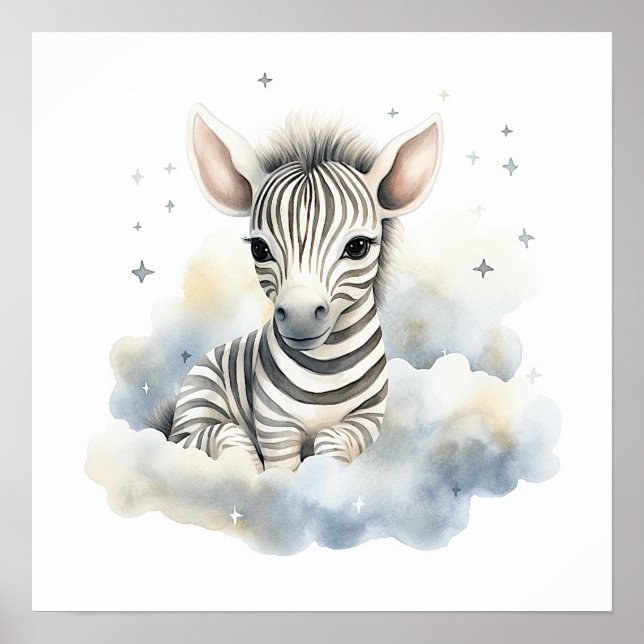 Baby zebra on clouds poster for nursery room (Front)