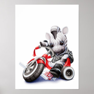 Baby Zebra Riding Red Tricycle Nursery Print