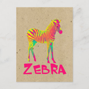 Baby Zebra Wild Psychedelic in Pink Yellow Green Postcard