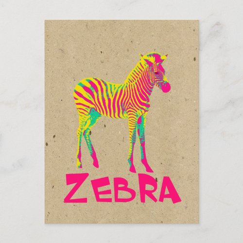 Baby Zebra Wild Psychedelic in Pink Yellow Green Postcard