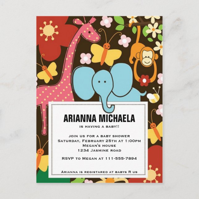 Baby Zoo Animals Baby Shower Invitation (Front)
