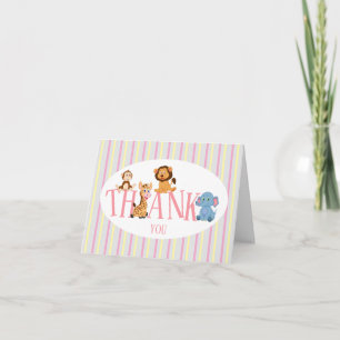 Baby Zoo Animals - Blank Folded Thank You Card