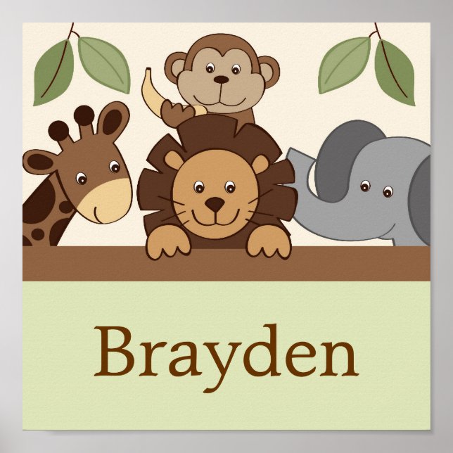 Baby Zoo Jungle Animal Personalized Name Art Print (Front)