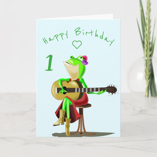 BabyBirthday Card Guitar Player Frog Personalized (Front)
