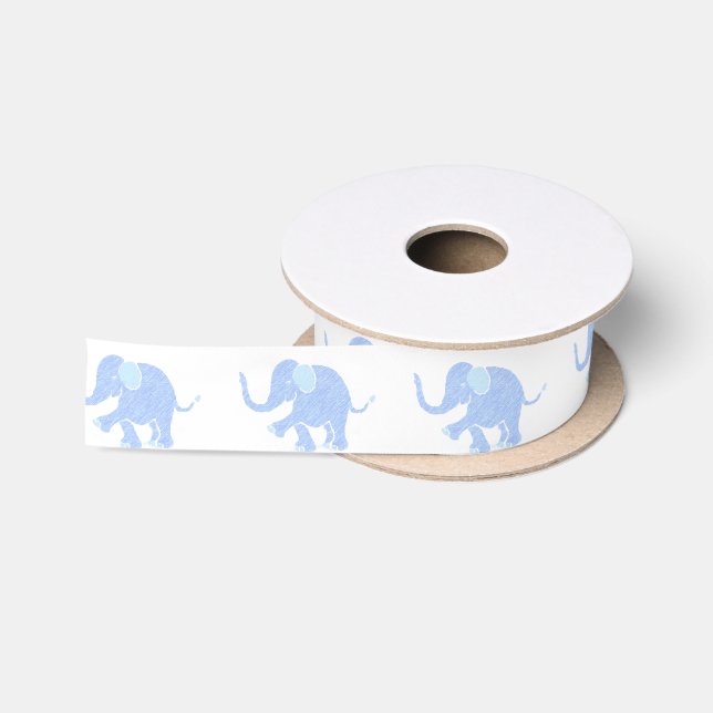 Babyblue Cute Little Elephant Satin Ribbon (Spool)