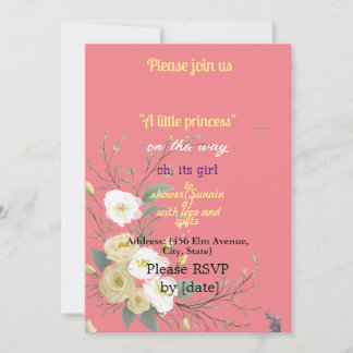 BABYgirl SHOWER pink FLORAL ART Invitation
