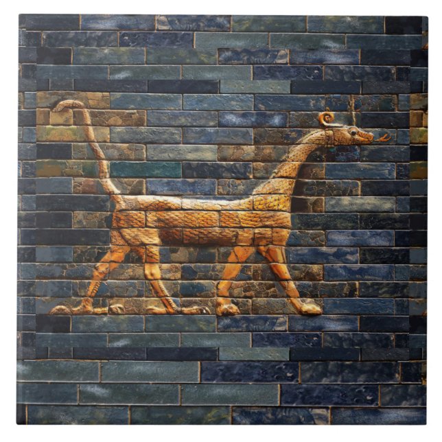 BABYLONIAN SNAKE DRAGONS Antique Assyrian Art  Ceramic Tile (Front)