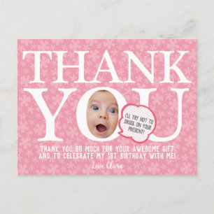 babypink flower funny custom birthday Thank you Postcard