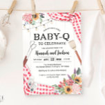 BabyQ Baby Shower BBQ Baby Shower Invitation<br><div class="desc">Invite guests to a BBQ themed baby shower, or "BabyQ" to celebrate the parents-to-be! This gender neutral invitation is perfect for a traditional or coed baby shower cookout or picnic! The invitation features watercolor red checked gingham, grill tools, little white baby shoes and a cheerful spray of farm fresh flowers....</div>