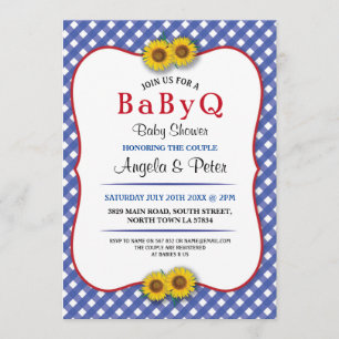 BABYQ Baby Shower BBQ Party Sunflower Blue Invite