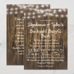 BabyQ Backyard BBQ Bash Wood Rustic Baby Shower Invitation
