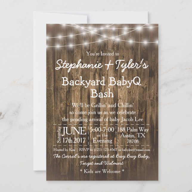 BabyQ Backyard BBQ Bash Wood Rustic Baby Shower Invitation (Front)