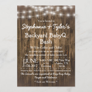 BabyQ Backyard BBQ Bash Wood Rustic Baby Shower Invitation