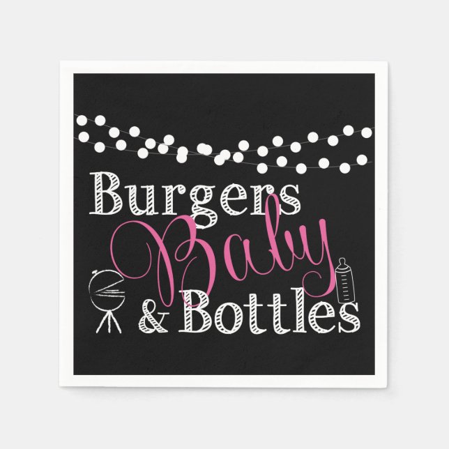 Babyq BBQ Baby Girl Shower Pink Black Cookout Napkins (Front)