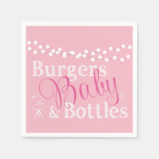 Babyq BBQ Baby Girl Shower Pink Picnic Cookout Napkins (Front)