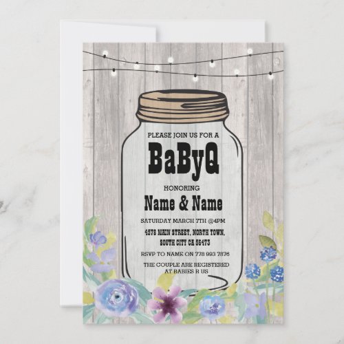 BaByQ BBQ Baby Shower Jar StringLights Wood Invite