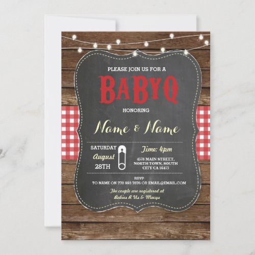 BaByQ BBQ Baby Shower Red Chalk Wood Invite