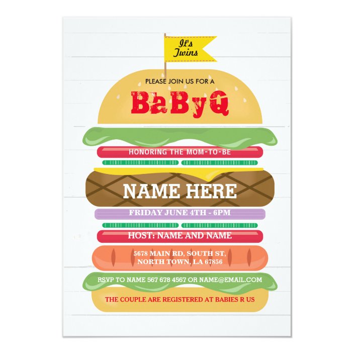BaByQ BBQ Baby Shower Twins Couple's Shower Invite