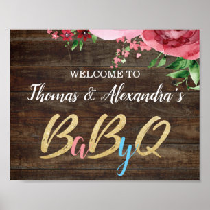 BabyQ BBQ Baby Shower Welcome Sign Wood