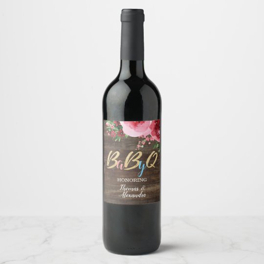 Babyq Bbq Baby Shower Wine Bottle Label Wood Zazzle Com