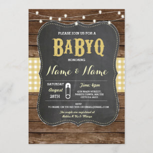 BaByQ BBQ Baby Shower Yellow Chalk Wood Invite