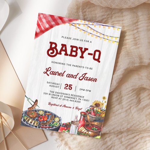 BabyQ BBQ Backyard Couples Coed Rustic Baby Shower Invitation