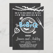 BabyQ BBQ Couples Shower Coed Baby Shower Blue Invitation (Front/Back)