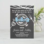 BabyQ BBQ Couples Shower Coed Baby Shower Blue Invitation (Standing Front)