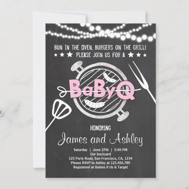 BabyQ BBQ Couples Shower Coed Baby Shower Pink Invitation (Front)