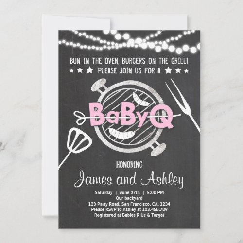 BabyQ BBQ Couples Shower Coed Baby Shower Pink Invitation