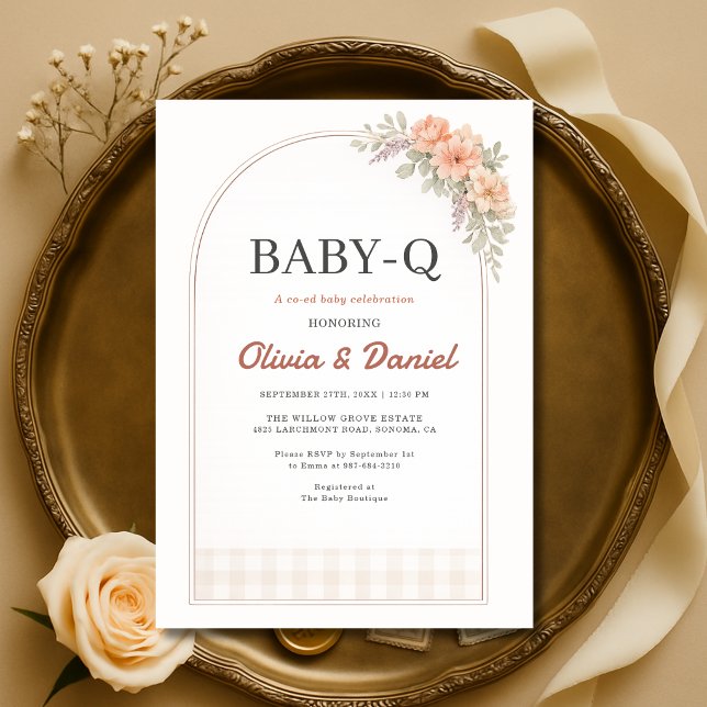 BabyQ BBQ Gingham Baby Shower Invitation (Creator Uploaded)