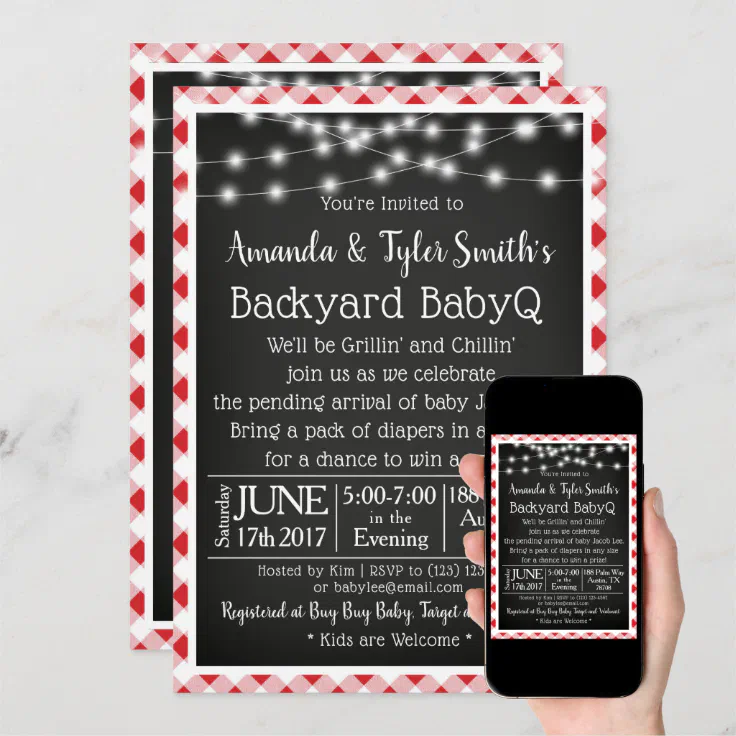 BabyQ Chalkboard Red Gingham Picnic Baby Shower Invitation Zazzle