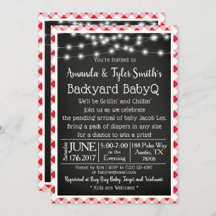 BabyQ Chalkboard Red Gingham Picnic Baby Shower Invitation