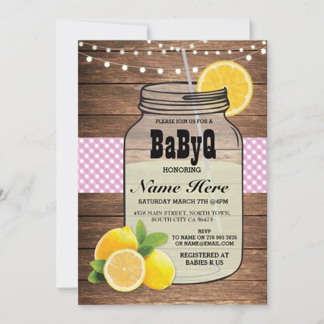 BaByQ Gender Reveal Baby Shower Pink Check Invite (Front)