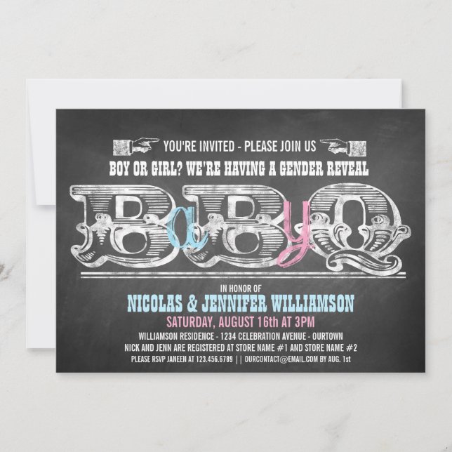 Babyq Gender Reveal Barbeque Invitations (Front)