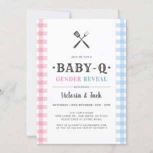 BabyQ Gender Reveal Gingham BBQ Invitation
