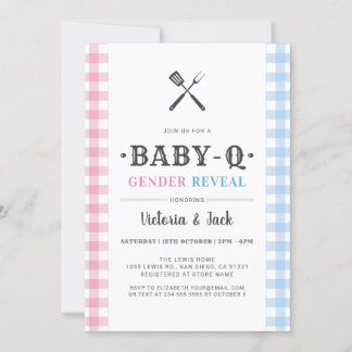 BabyQ Gender Reveal Gingham BBQ Invitation