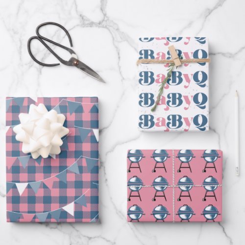 BabyQ Gender Reveal Pink  Blue Wrapping Paper Sheets