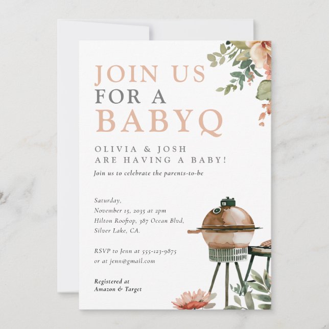 BabyQ Girl Baby Shower BBQ Invitation (Front)
