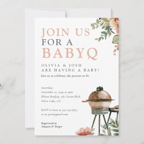 BabyQ Girl Baby Shower BBQ Invitation