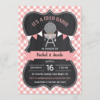 BABYQ Pink Gingham Chalkboard Girl Baby Shower Invitation