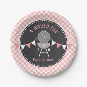BABYQ Pink Gingham Chalkboard Girl Baby Shower Paper Plates